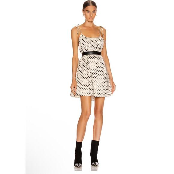 Andamane Bubble Hem Tie Shoulder Mini Dress Black & Cream Polka Dot, size M - Picture 8 of 9